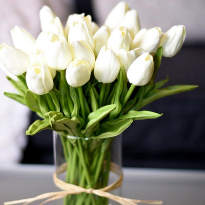 10Pcs Tulip Artificial Flower White PU Real Touch