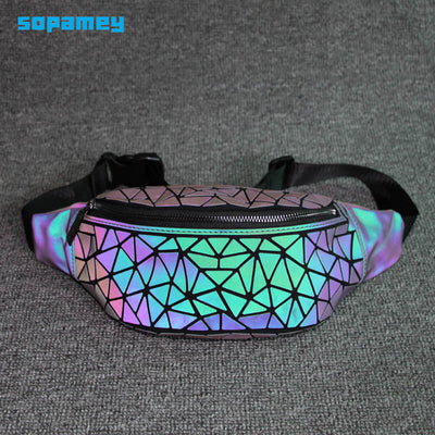 2019 Fashion Luminous Waist Bags Women Waist Fanny Packs Belt Bag Luxury Brand Leather Chest Handbag Geometry Waist Packs Purse